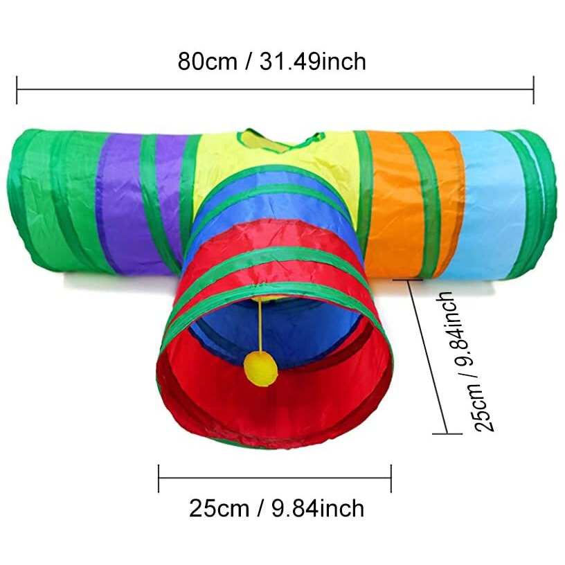 Qpets 3 Way Rainbow Tunnel Cat Toys Pet Tube Collapsible Play Toy Kitten Toys Cat Playing Toys Indoor Outdoor Kitty Puppy Toys For Puzzle Exercising Hiding Training Toy