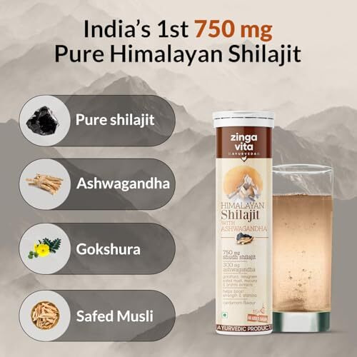Zingavita Himalayan Shilajit For Men Pure Original Shilajit/Shilajeet (750 Mg) With Ashwagandha Effervescent Tablets For Stamina & Performance Cardamom Flavour | 100% Ayurvedic | Pack Of 4