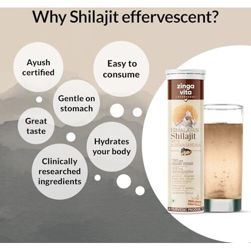 Zingavita Himalayan Shilajit For Men Pure Original Shilajit/Shilajeet (750 Mg) With Ashwagandha Effervescent Tablets For Stamina & Performance Cardamom Flavour | 100% Ayurvedic | Pack Of 4
