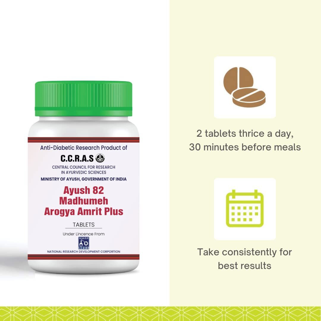 Arogya Amrit Ayush 82 Madhumeh Plus |Ayurvedic Medicine For Sugar, Diabetes | Controls Blood Sugar Level | Approved By Ministry Of Ayush | Made Of Pure Herbs | 3 Month Pack (540 Tablets)
