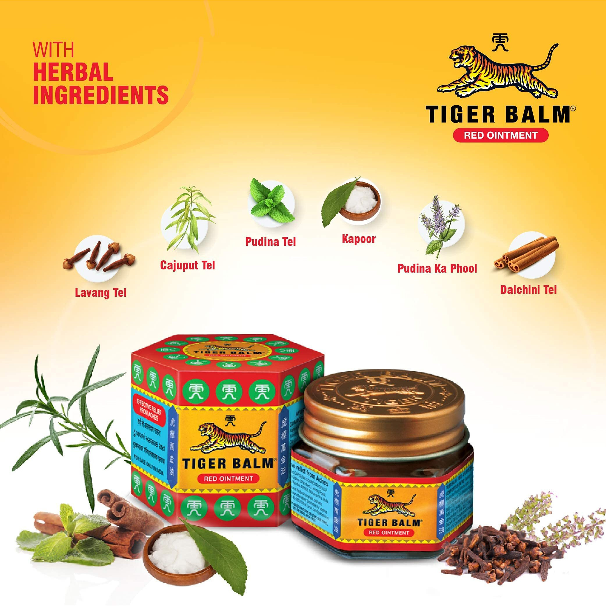 Tiger Balm Red Ointment | 21Ml Each | Pack Of 4 | Ayurvedic Pain Relief Balm | For Effective Relief From Joint Pain, Back Pain, Body Pain, Knee Pain, Muscular Ache & Sprain | Combo Pack