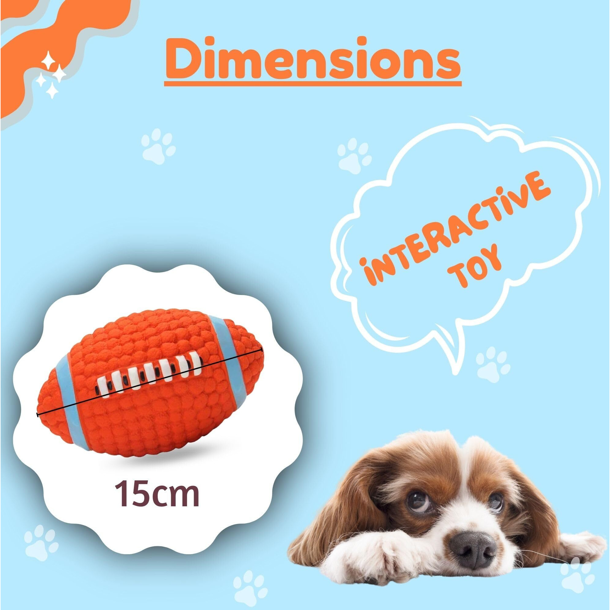 Foodie Puppies Interactive Latex Squeaky Chew Toy For Small To Medium Dogs (Teeth Rugby - Large) | Durable, Non-Toxic & Soft Chewing, Floating, Training & Bouncing Pet Toy | Reduce Separation Anxiety