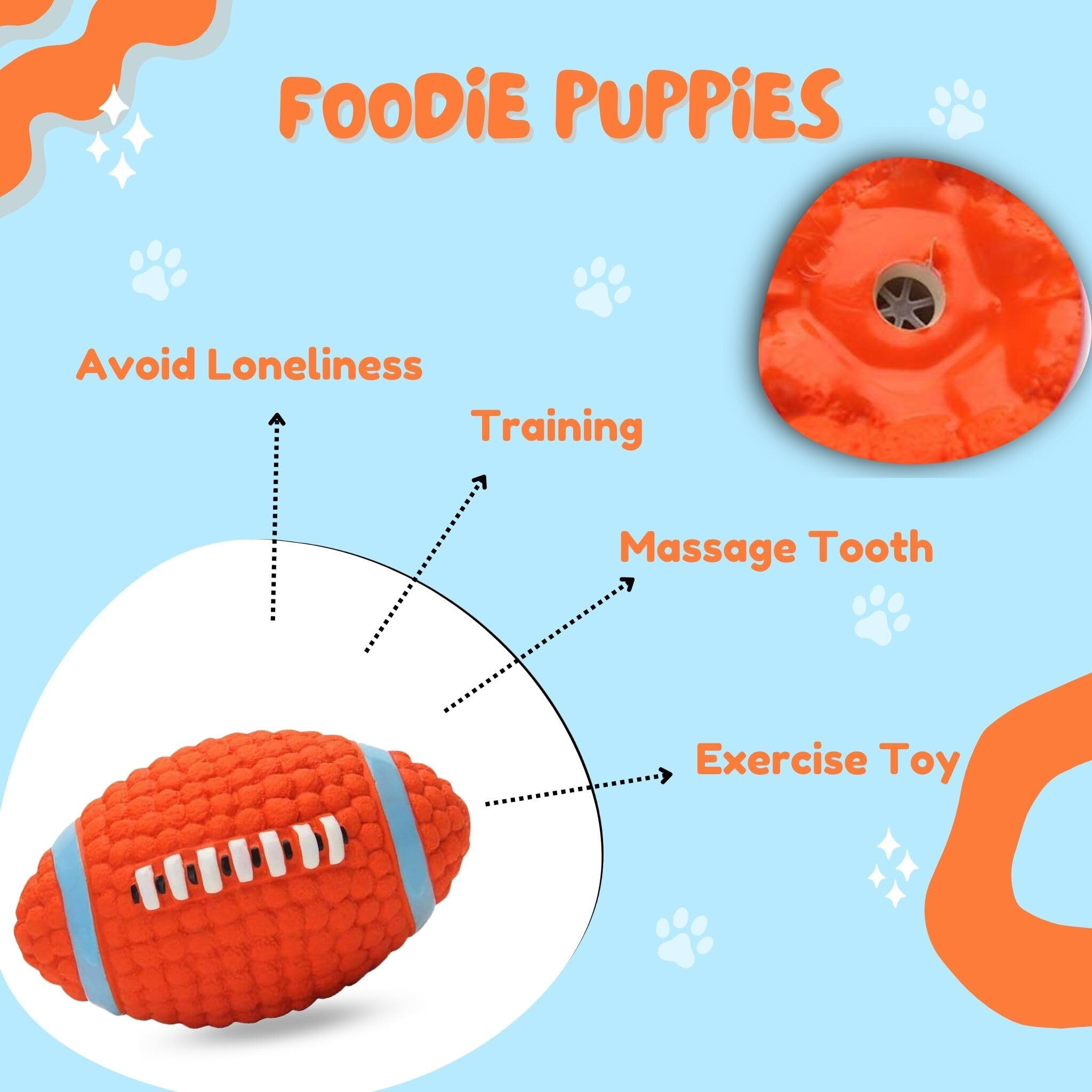 Foodie Puppies Interactive Latex Squeaky Chew Toy For Small To Medium Dogs (Teeth Rugby - Large) | Durable, Non-Toxic & Soft Chewing, Floating, Training & Bouncing Pet Toy | Reduce Separation Anxiety