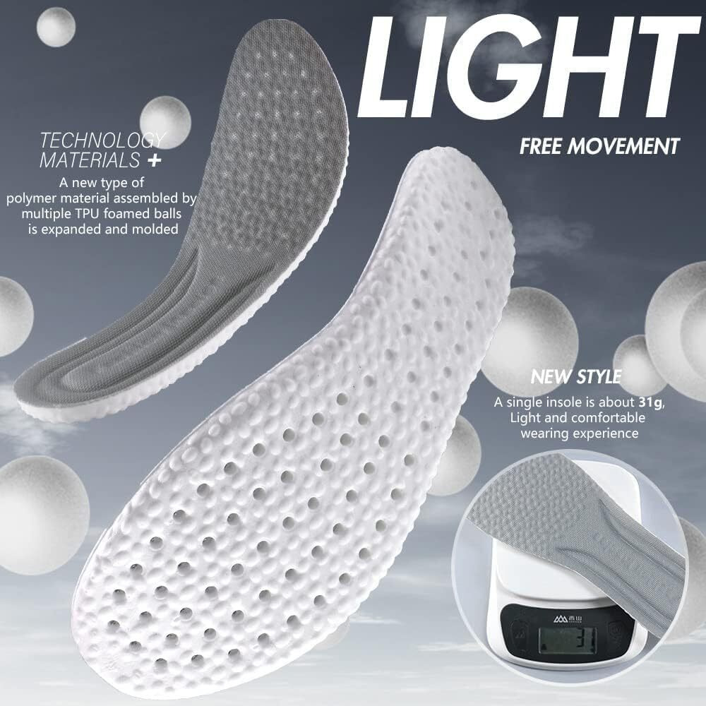 Sichumaria Elastic Shock Absorbing Height Increasing Sports Shoe Insoles For Men And Women Cuttable Soft Breathable Honeycomb Orthotic Replacement Inserts Insoles(27Cm/10.6In,Gray)