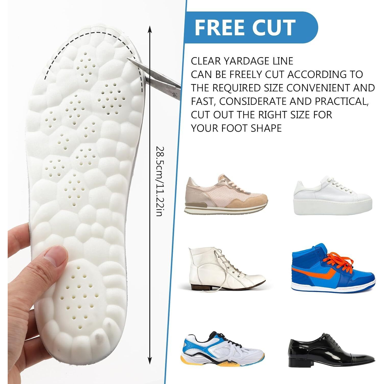 Silencio Memory Foam Shoe Insole, Shock Absorption Sports Inserts Anti-Slip Cropable Insoles Arch Support Orthotic Insoles Soft Elastic Insoles For Men Women (Eu 36-40)