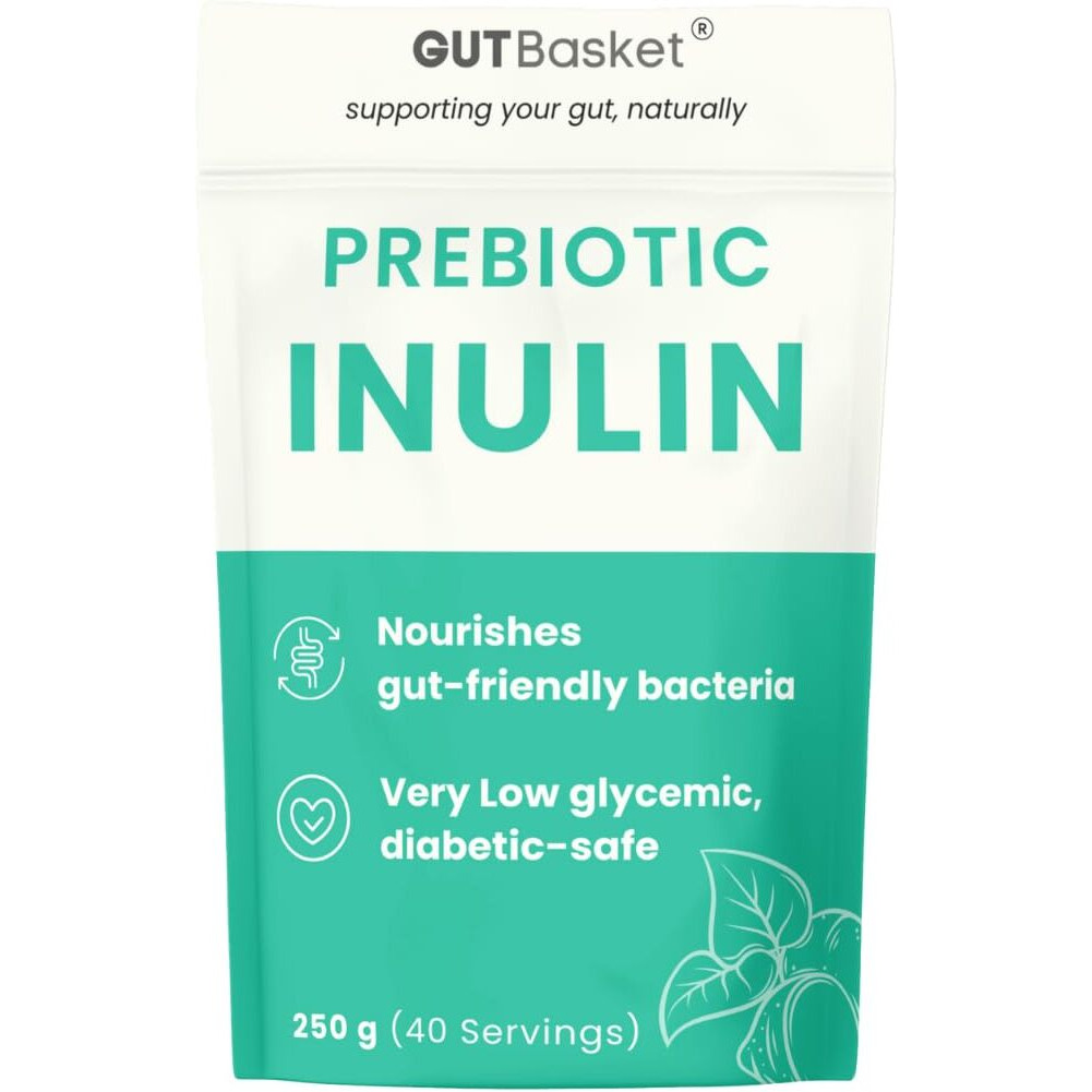 Gutbasket Pure Inulin Powder (250G) - Prebiotic Fiber For Gut Health & Digestive Wellness - Vegan, Non-Gmo, Gluten-Free - Perfect For Smoothies, Coffee, And Baking