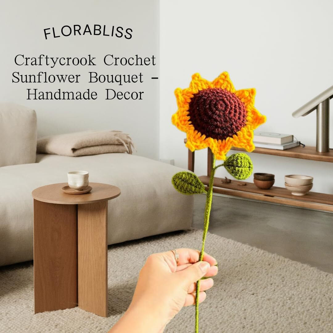 Craftycrook Crochet Sunflower Decor, Knitted Fake Sunflower Crochet Artificial Daisy With Stem Decoration Handmade Sun Flower Bouquet For Table Centerpieces Gift, Multicolor
