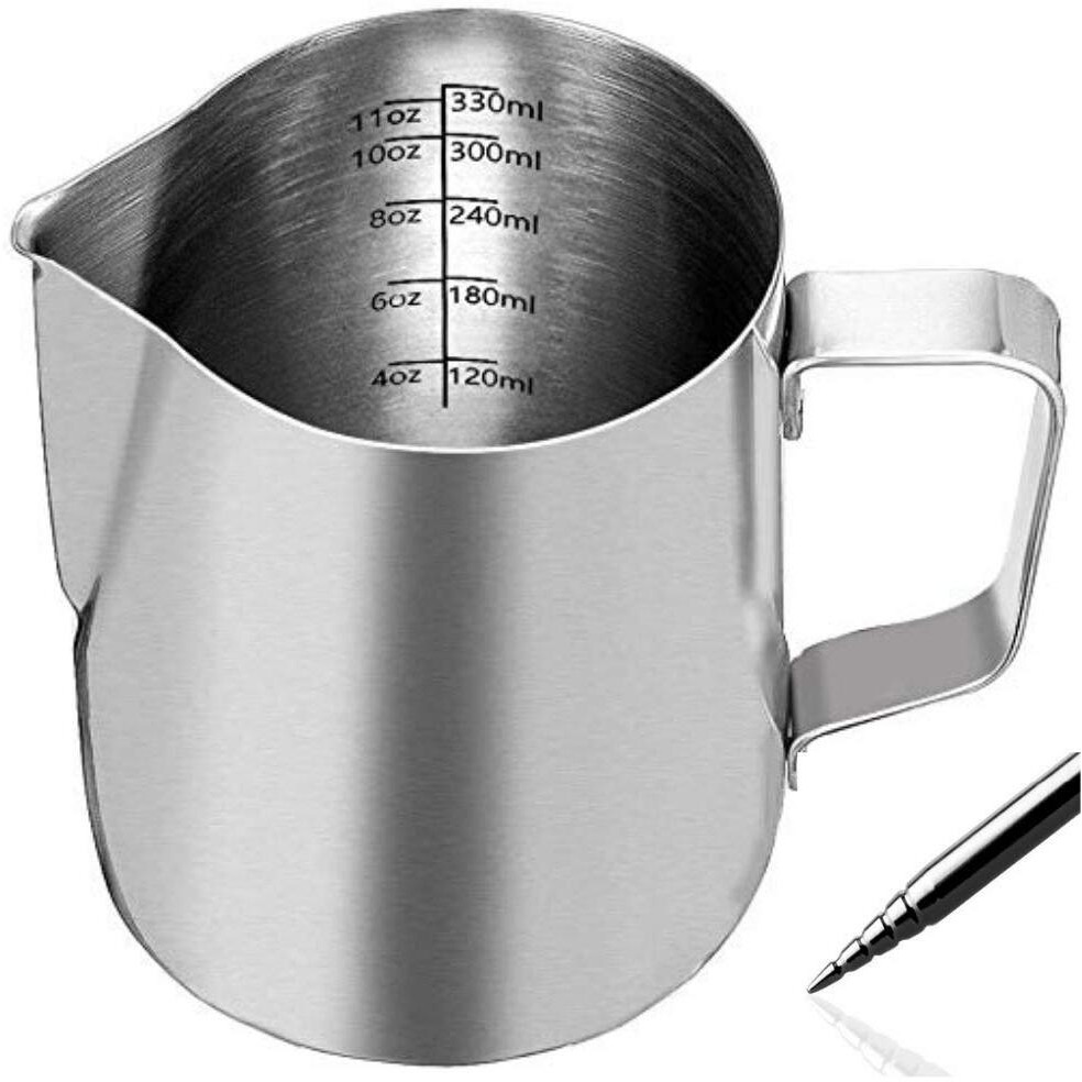 Homepixi Milk Frothing Pitcher (350Ml) With Coffee Art Needle, 304 Stainless Steel Espresso Coffee Pitcher For Latte Art, Jug For Milk Frothing, Barista Tools For Cappuccino & Coffee