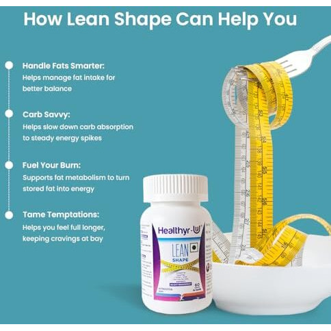 Healthyr-U Lean Shape For Men & Women|Alpha Cyclodextrin, Phaseolus Vulgaris, L-Carnitine, Green Coffee Bean Extract| (Pack Of 1), 1 Count, 60 Capsules