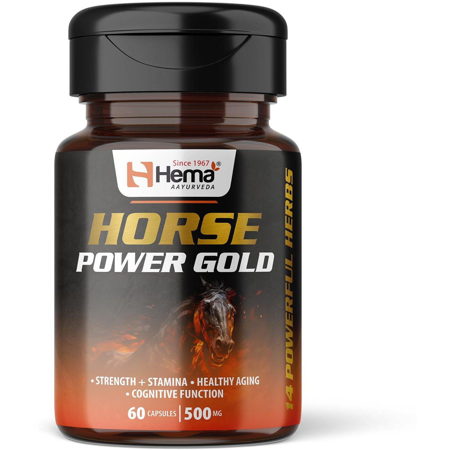 Hema Aayurveda Horse Power Gold Capsule For Men With Ashwagandha, Gokshura, Shatavri, Kauch Beej And 10+ Powerful Ayurvedic Ingridients Zero Side Effects 60 Counts Pack Of 1