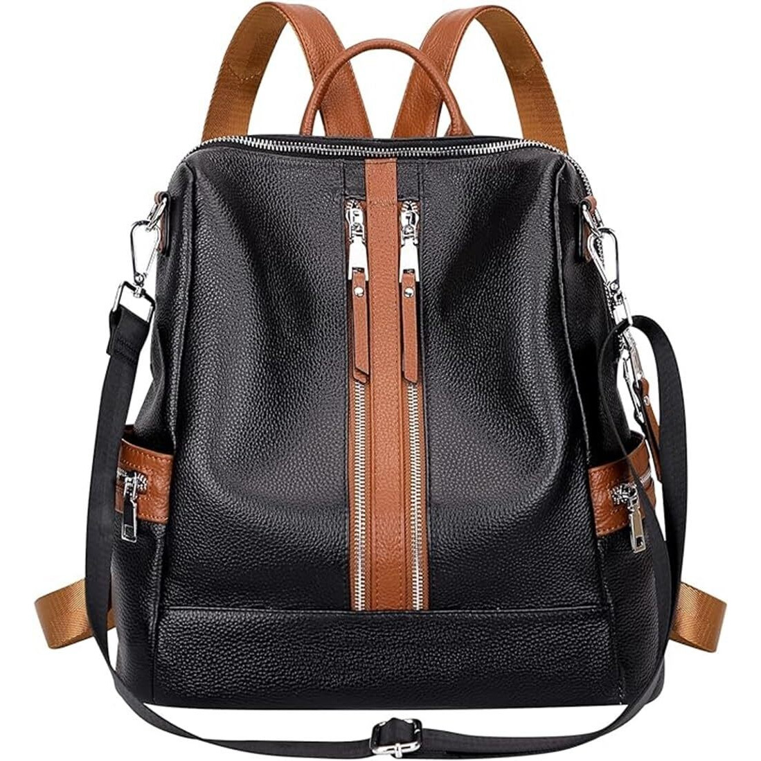Comfabie Fashion Backpacks For Women, Pu Leather Handbags, Zipper Ladies Purse, Daypacks Bags, Casual Backpacks, Antitheft Soft Rucksack Versatile Shoulder Bags With Laptop Compartment (Black & Brown)