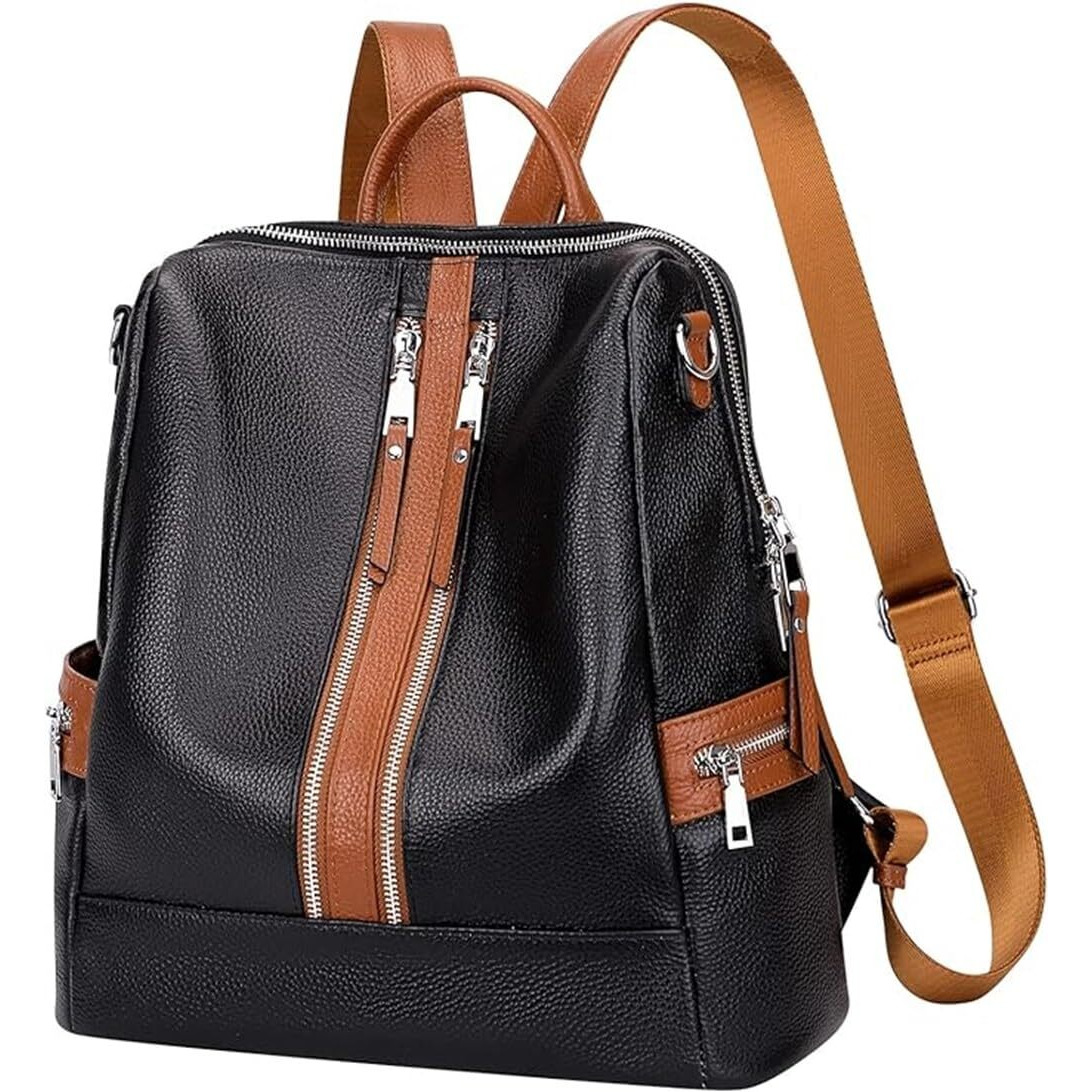 Comfabie Fashion Backpacks For Women, Pu Leather Handbags, Zipper Ladies Purse, Daypacks Bags, Casual Backpacks, Antitheft Soft Rucksack Versatile Shoulder Bags With Laptop Compartment (Black & Brown)