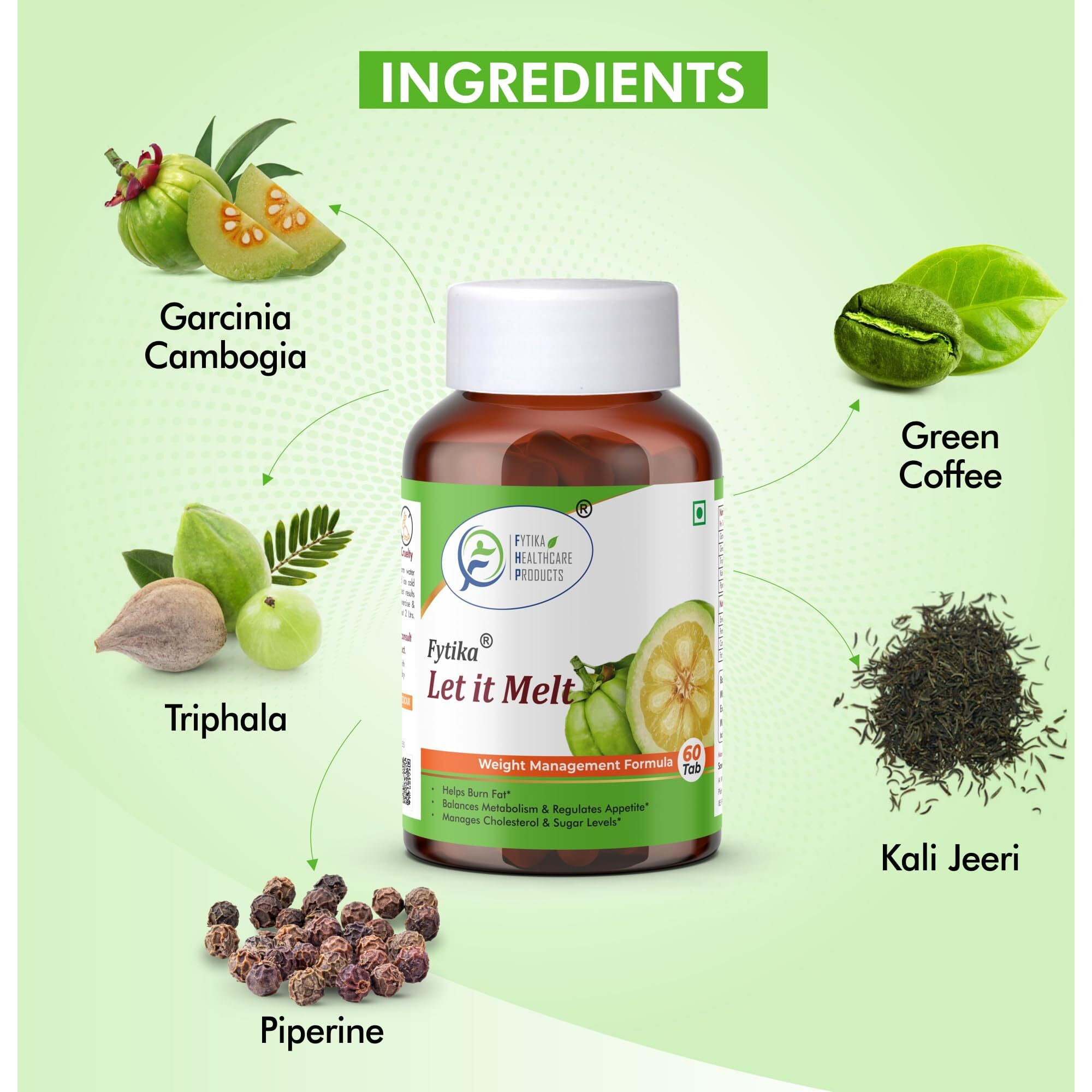 Fytika Healthcare Products Let It Melt Weight Management Tablets| Garcinia Combogia, Green Coffee, Triphala, Kali Jeeri| Healthy Weight Support| For Men & Women Net - 120 Tabs Each - Pack Of 2