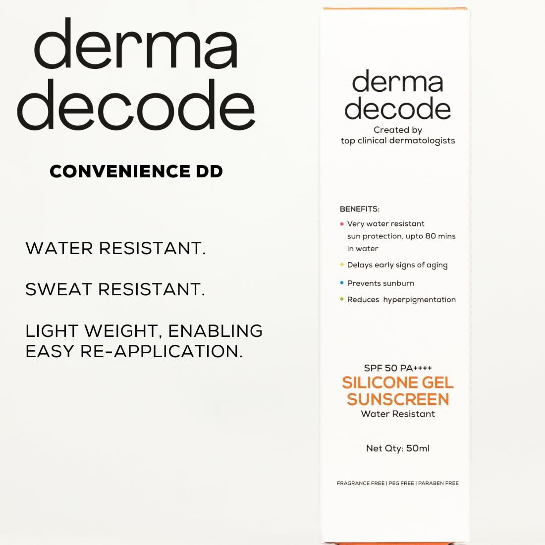 Derma Decode Waterproof Sunscreen For Swimming Spf 50 Pa++++ | 80 Min+ Water Resistant, Sweat-Proof & Broad Spectrum Uva/Uvb Protection For All Skin Types | Feather Light , No White Cast | Pool / Beach / Sports (50Ml)