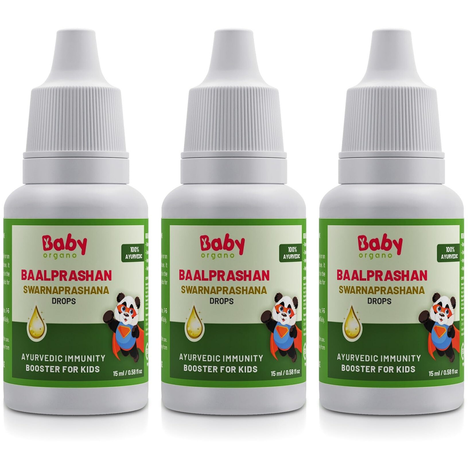 Babyorgano Suvarnaprashan Drops For Kids - Enriched With 24Ct Gold Immunity Booster Drops Healthy Growth & Strength - 100% Ayurvedic - Fdca Approved - 15Ml, Age 0-15 Years (Pack Of 3)