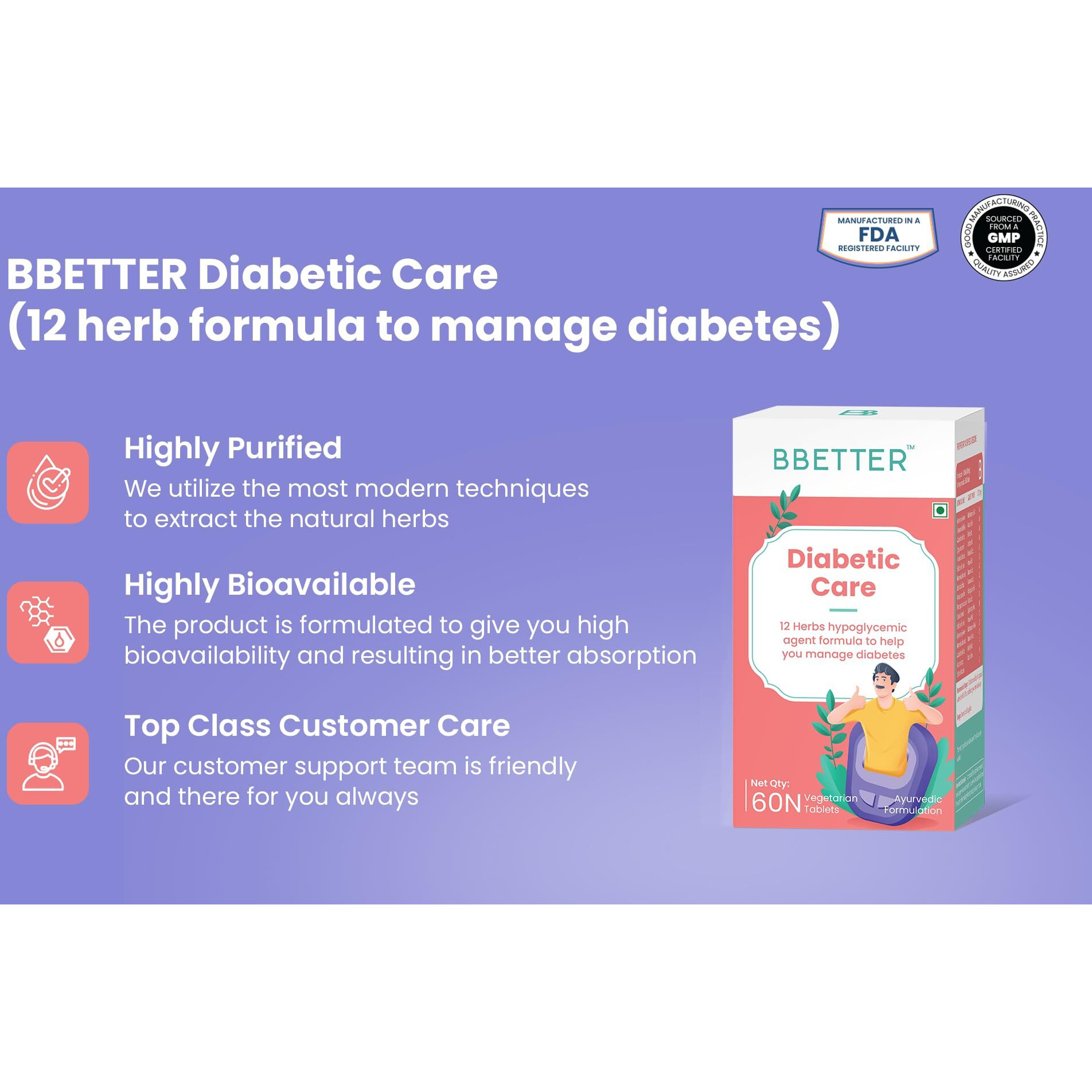 Bbetter Diabetic Care - Lab Tested Ayurvedic Medicine With Karela Jamun Gurmur Saptaranga And More To Manage Diabetes And Blood Glucose Level 180 Veg Capsules