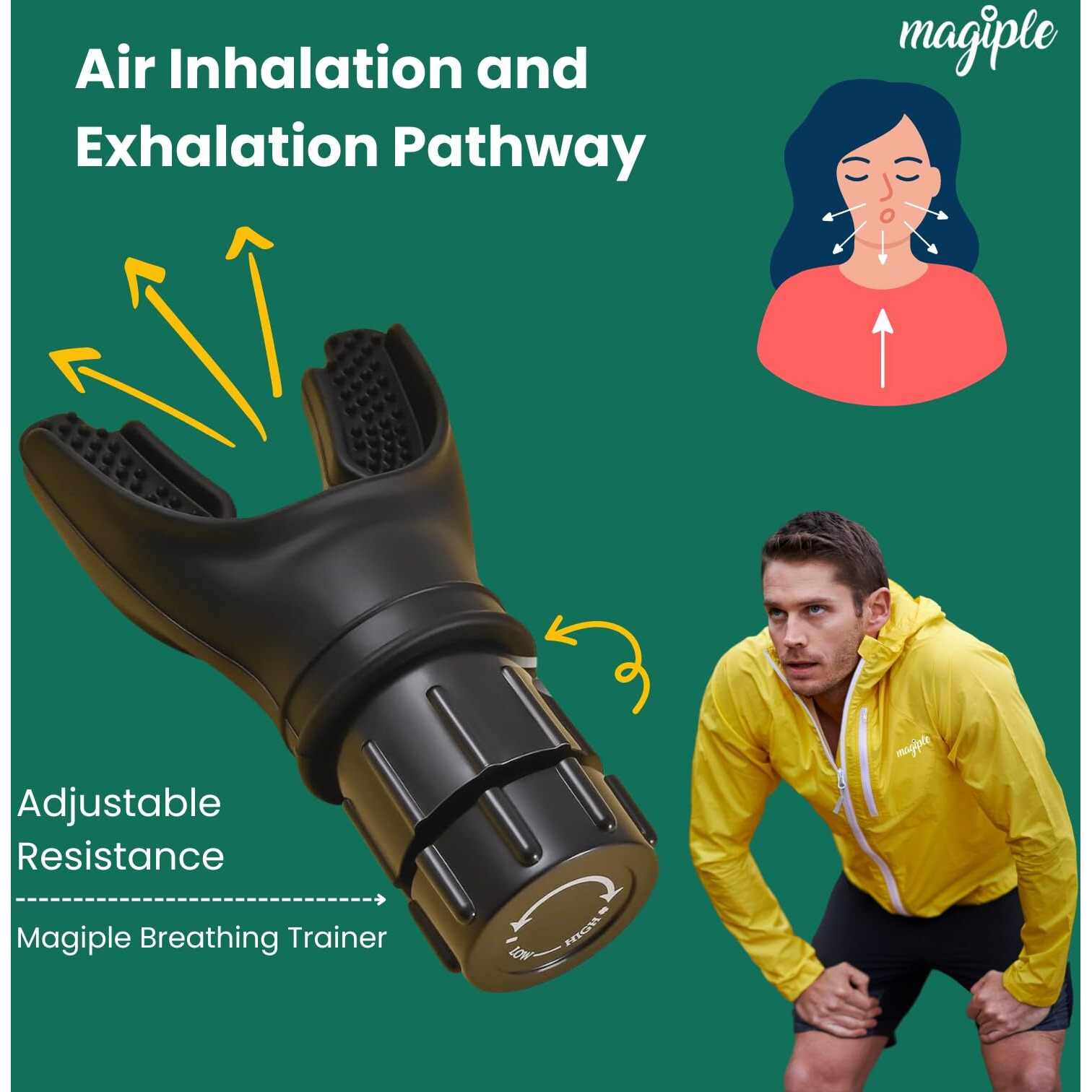 Magiple Breathing Trainer, Lung Capacity Exercise Device And Lung Exerciser For Respiratory Muscle Exercise And Increased Sports Breathing Fitness| Lungs Exercise Equipment | Men And Women | Black