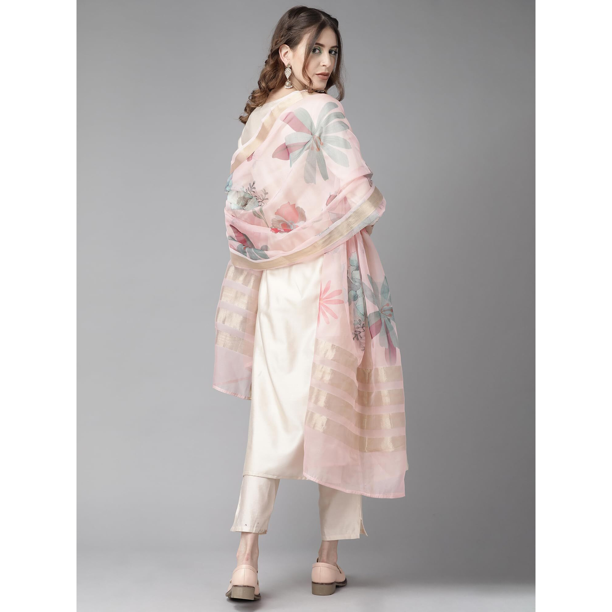 Indo Era Women's Embroidered Viscose Straight Kurta With Pant & Dupatta Set (Off White_Rrrrr2439_Large, Regular Fit)
