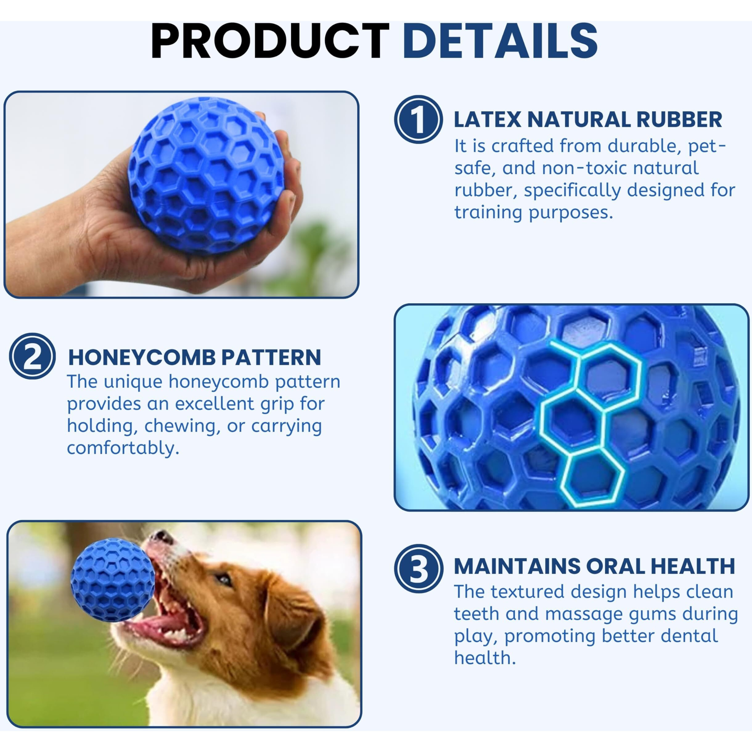 Foodie Puppies Aggressive Chewers Large Breed Interactive Pet Squeaky Tough Durable Dog Chew Ball Toy For Medium Dogs With Non-Toxic Natural Rubber (Golf Ball - Large)