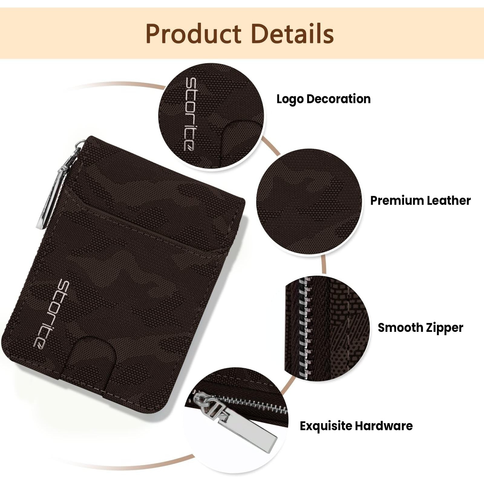 Storite Pu Leather 9 Slot Vertical Credit Debit Card Holder Money Wallet Zipper Coin Purse For Men Women - (11.5 Cm X 8 Cm X 2Cm -Dark Coffee)