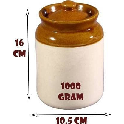 Azrylix Handmade Ceramic Pickle Jar With Lid | Achar Container | 1000Ml Containers For Pickles & Spices | Ceramic Jars For Kitchen Storage |1 Kg Achaar Martban | Salt Container | Easy To Clean
