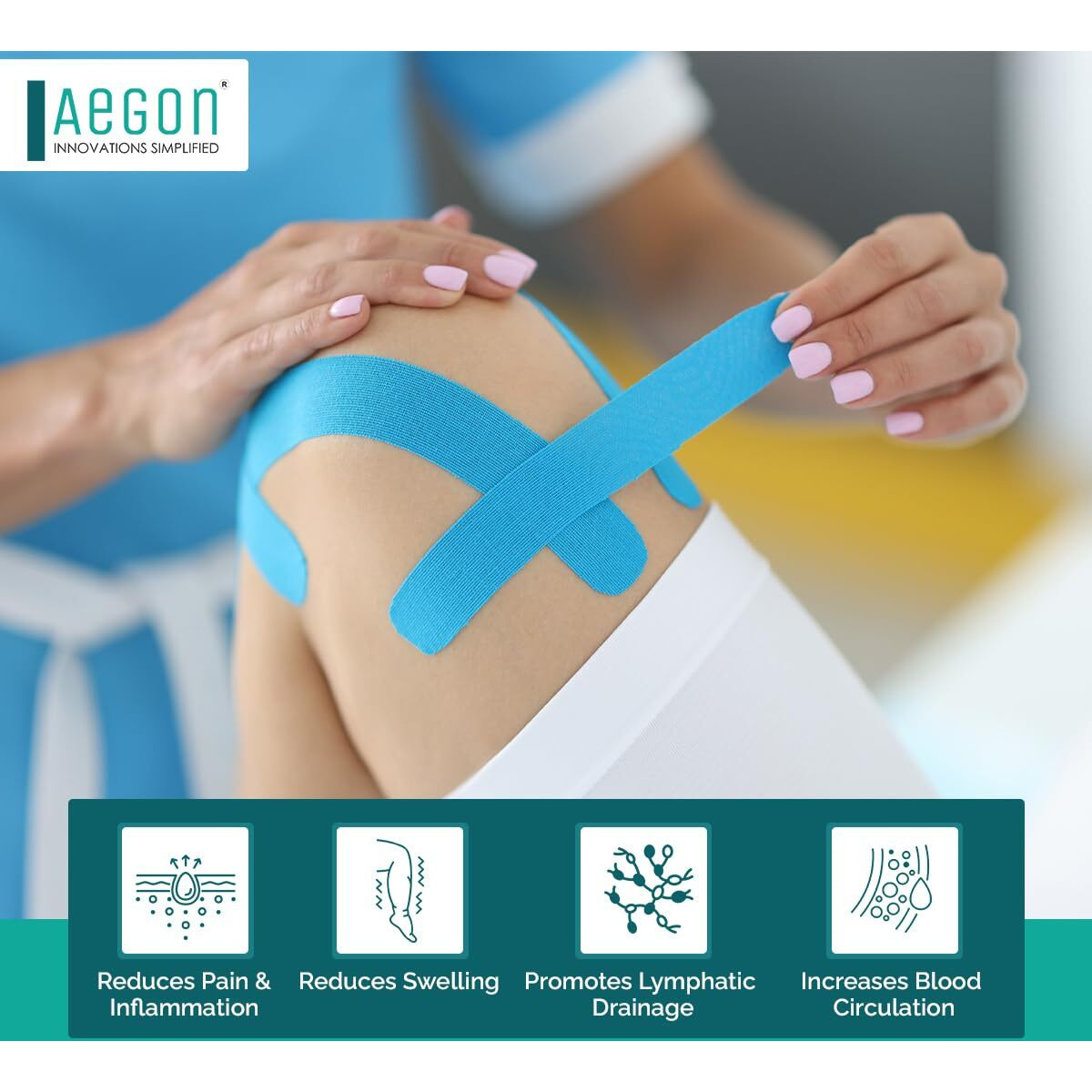 Aegon Waterproof Kinesiology Tape 5 Metres Latex Free Breathable Athletic Sports Tape For Injury, Muscle Support, Pain Relief, Joint Support And Physiotherapy (Blue, 5 Cm)