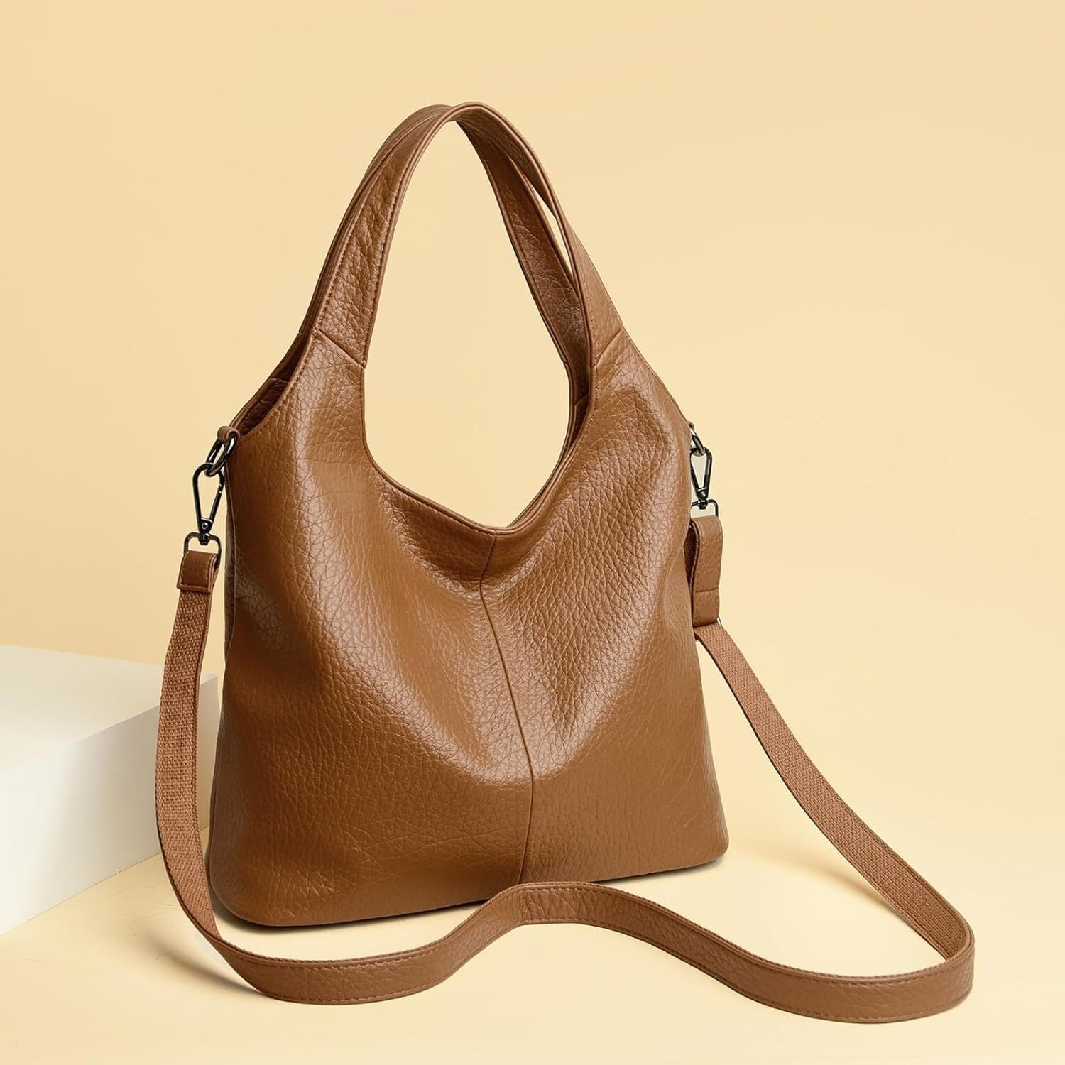 Proarch Stylish Big Grain Textured Convertible Sling Bag Crossbody Pu Leather Handbag Sling Crossbody Shoulder Bag, Portable Handbag Bag With Inner Padded Pocket & Adjustable Strap (Coffee Tan)