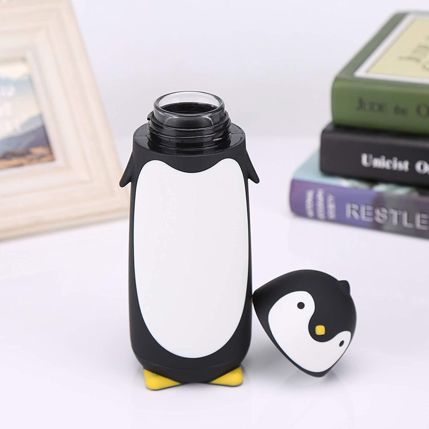Bliss Satrt Glass Penguin Cartoon Water Bottle Funny Travel Mug Insulated Vacuum Water Bottle Travel Coffee Mug For Coffee Tea Beverages (Multicolor,Pack Of 1)