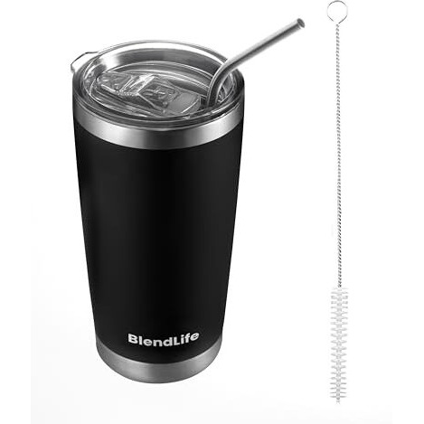 Blendlife Insulated Tumbler With Lid & Reusable Straw | 600Ml Stainless Steel Double-Wall Vacuum Travel Mug | Keeps Drinks Hot Or Icy Cold For Hours | Durable, Stylish Coffee & Beverage Mug | Black