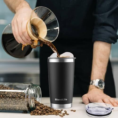 Blendlife Insulated Tumbler With Lid & Reusable Straw | 600Ml Stainless Steel Double-Wall Vacuum Travel Mug | Keeps Drinks Hot Or Icy Cold For Hours | Durable, Stylish Coffee & Beverage Mug | Black