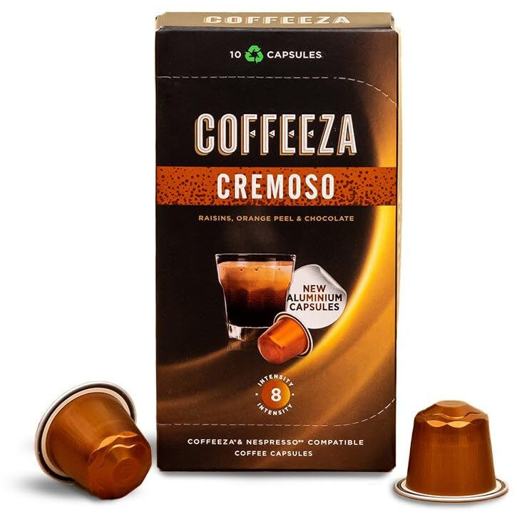 Coffeeza Cremoso Aluminium Coffee Capsules, Intensity 8/10 - Nespresso Compatible Coffee Pods (Box Of 10), 90 Gram