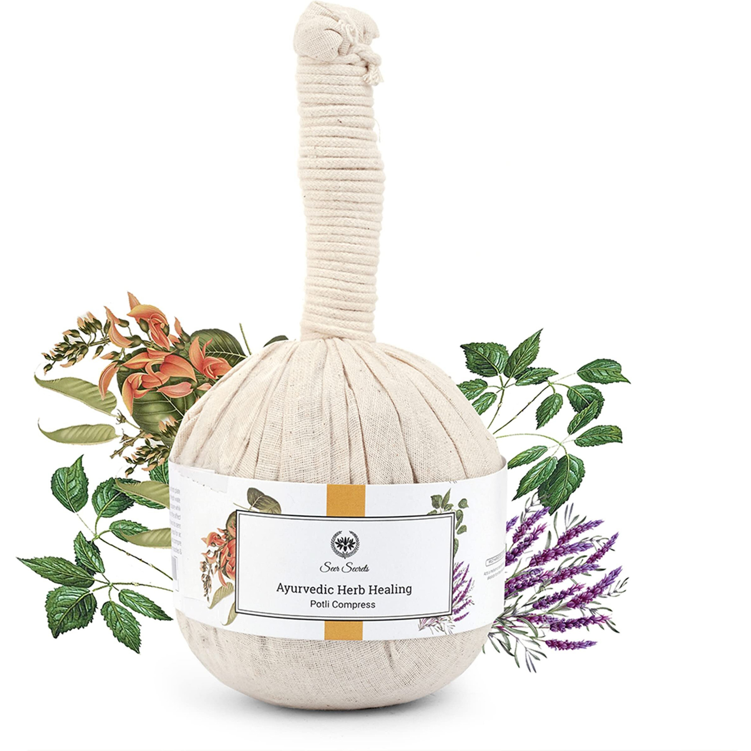 Seer Secrets 100% Natural Ayurvedic Herbal Manual Massager Potli, Pain Relief, Knee, Muscles Relaxation, Neck, Back, Legs, Increase Blood Circulation For Men Women - 180Gm