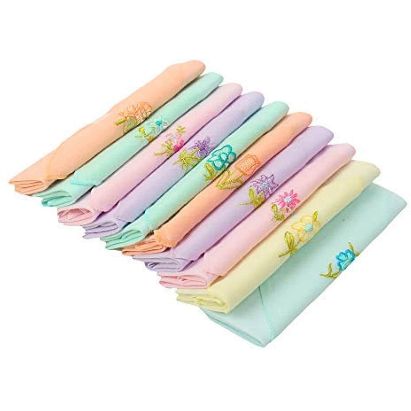 Caruso Italy Women's Embroidered 100% Pure Cotton Handkerchief Multicolor - Pack Of 10