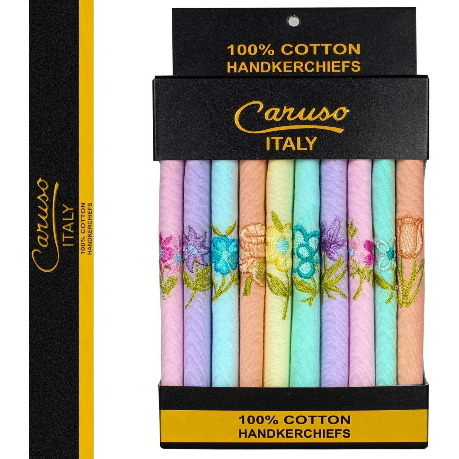 Caruso Italy Women's Embroidered 100% Pure Cotton Handkerchief Multicolor - Pack Of 10