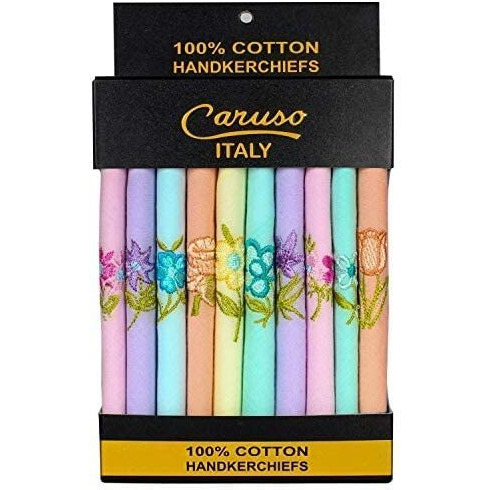 Caruso Italy Women's Embroidered 100% Pure Cotton Handkerchief Multicolor - Pack Of 10