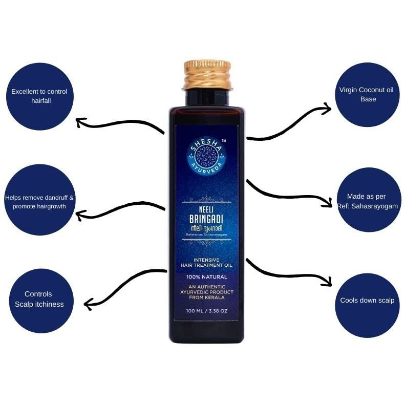 Shesha Naturals Ayurveda Neelibringadi Ayurvedic Hair Oil For Hair Growth And Hair Fall Control From Kerala (100Ml)