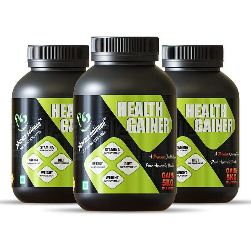 Pharma Science Ayurvedic Weight Gainer Supplement Powder For Men & Women - Increase Stamina, Muscle Mass Bulk & Overall Wellness |Health Gain | High Calories - 200 Grams Pack 3, 3 Count