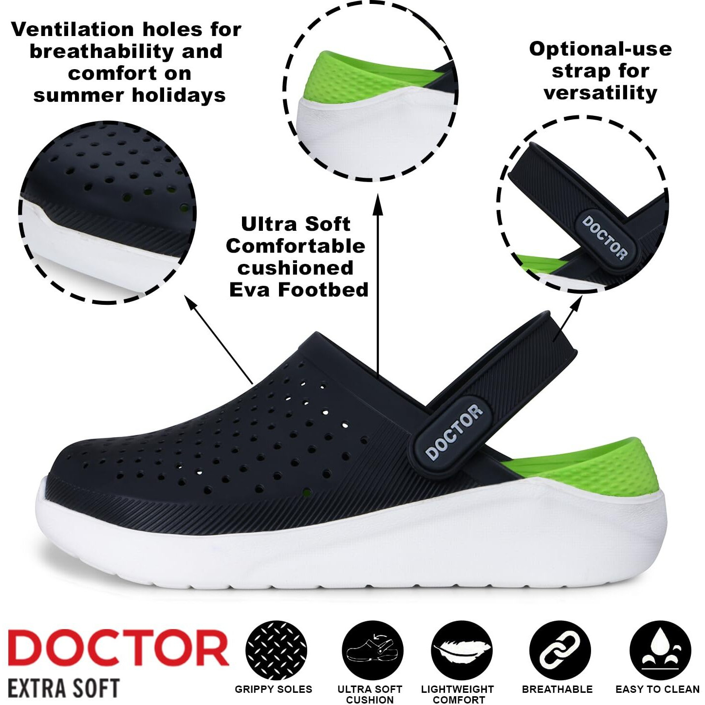 Doctor Extra Soft Unisex-Child Kids Classic Ultra Soft Clogs/Sandals With Adjustable Back Strap| Comfortable & Lightweight| Stylish & Anti-Skid| Indoor & Outdoor Casual Sports Mules Boys/Girls D-509