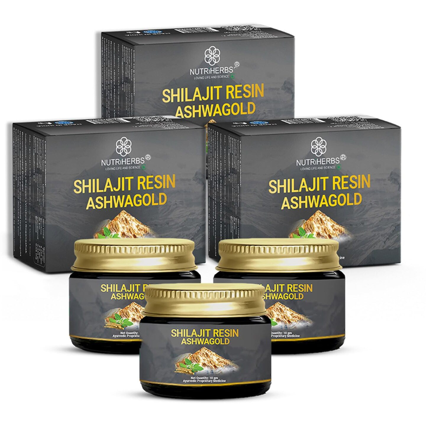 Nutriherbs Shilajit Resin Ashwagold 10G  Pure Himalayan Shilajit For Men & Women | Stamina, Energy & Muscle Building Supplement | Ayurvedic Stamina Booster With Ashwagandha & Swarna Bhasma | Gym & Endurance Support (30G)