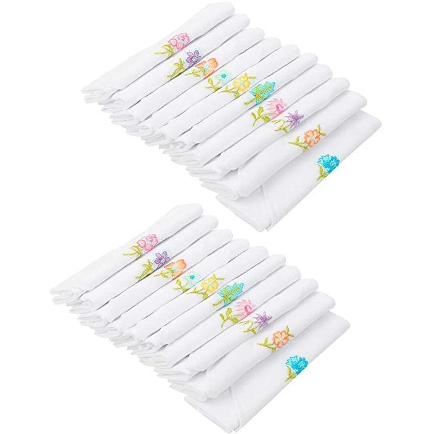 Caruso Italy Women's Embroidered 100% Pure Cotton Handkerchief Multicolor Pack Of 10 (Combo Of 2)