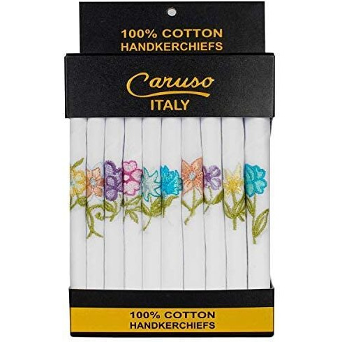 Caruso Italy Women's Embroidered 100% Pure Cotton Handkerchief Multicolor Pack Of 10 (Combo Of 2)