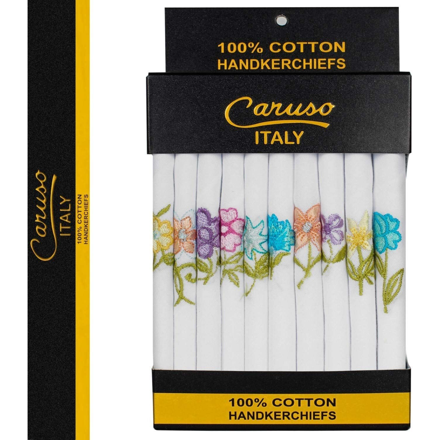 Caruso Italy Women's Embroidered 100% Pure Cotton Handkerchief Multicolor Pack Of 10 (Combo Of 2)