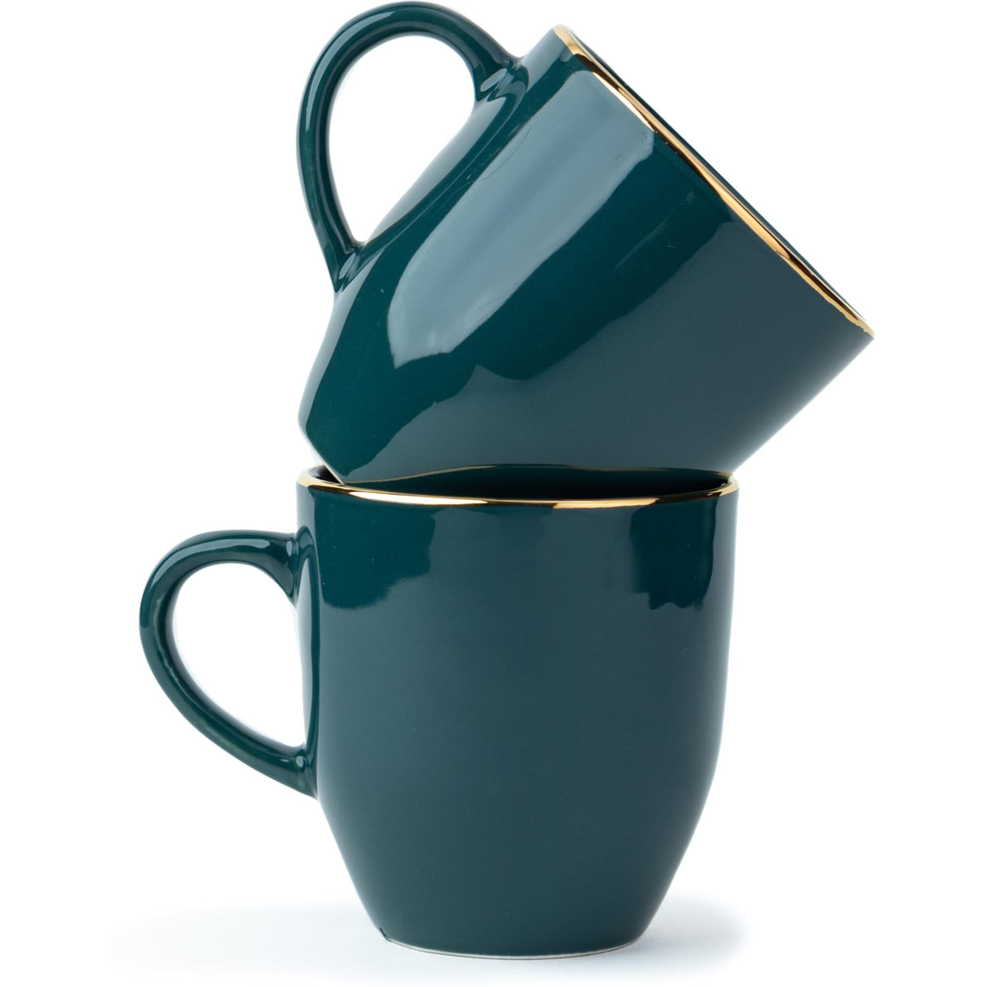 Shay Ceramic Coffee Mug Set, Set Of 2, 300Ml, Teal Gold | Medium Mug | Glossy Finish | Stoneware Coffee Cup Set | Ceramic Cup (Teal Gold Milk Mug, Set Of 2)