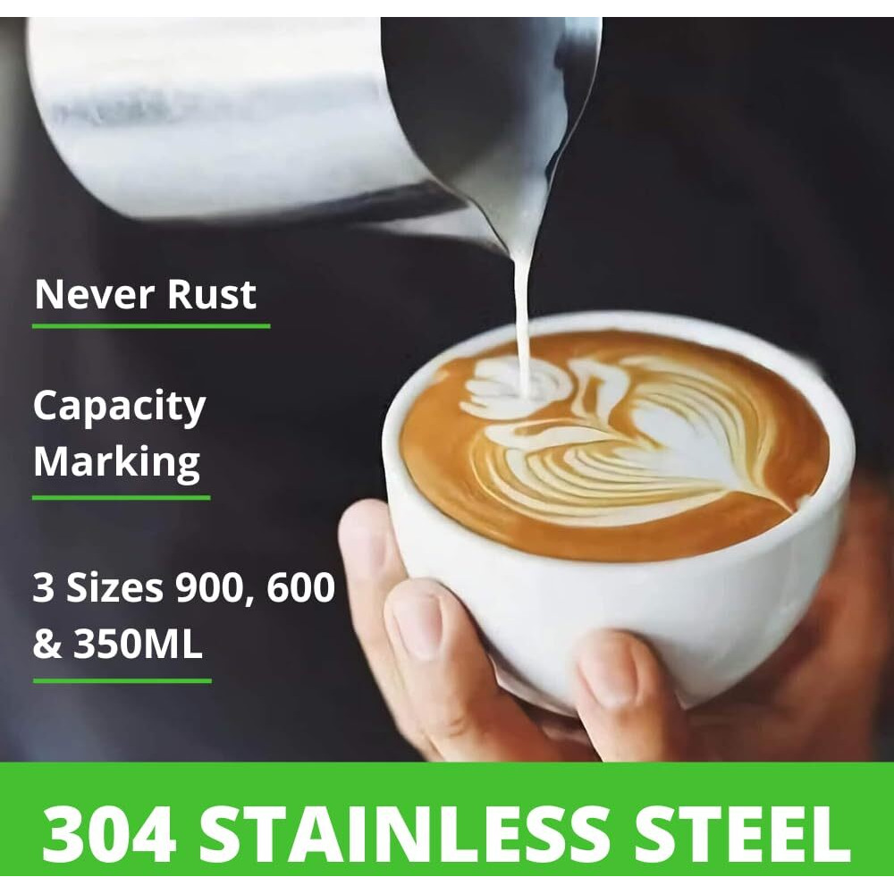 Homepixi Milk Frothing Pitcher (600Ml) With Coffee Art Needle, 304 Stainless Steel Espresso Coffee Pitcher For Latte Art, Jug For Milk Frothing, Barista Tools For Cappuccino & Coffee