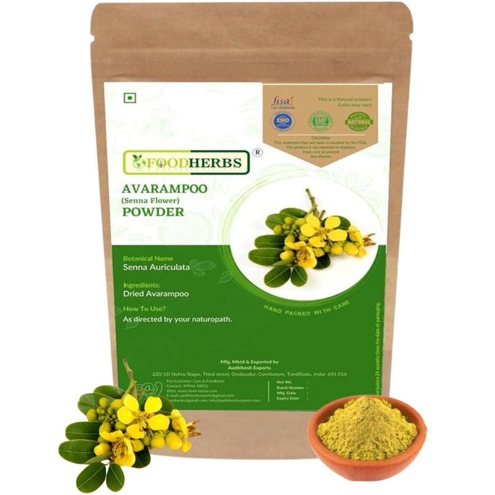 Foodherbs Avarampoo Powder | 200G | Pure Senna Flower Powder For Skin Glow, Body Coolant, Blood Purifier| Ayurvedic Wellness & Herbal Care | Avarataki | Tanners Cassia | Sonamukhi | Tangedu | Tarwar