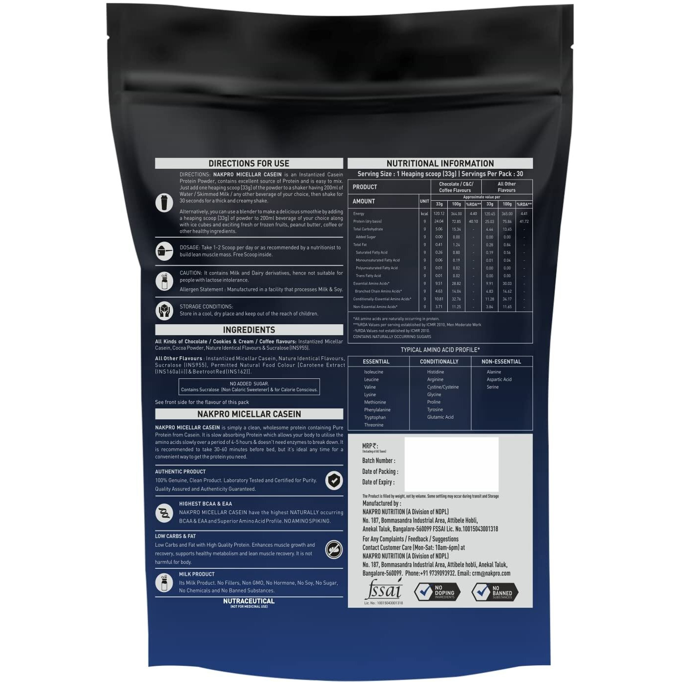 Nakpro 100% Micellar Casein Protein Supplement |24G Protein, 9.5G Eaas, 4.63G Bcaas| Slow Absorbing Micellar Casein Protein Powder (Coffee, 2 Kg)