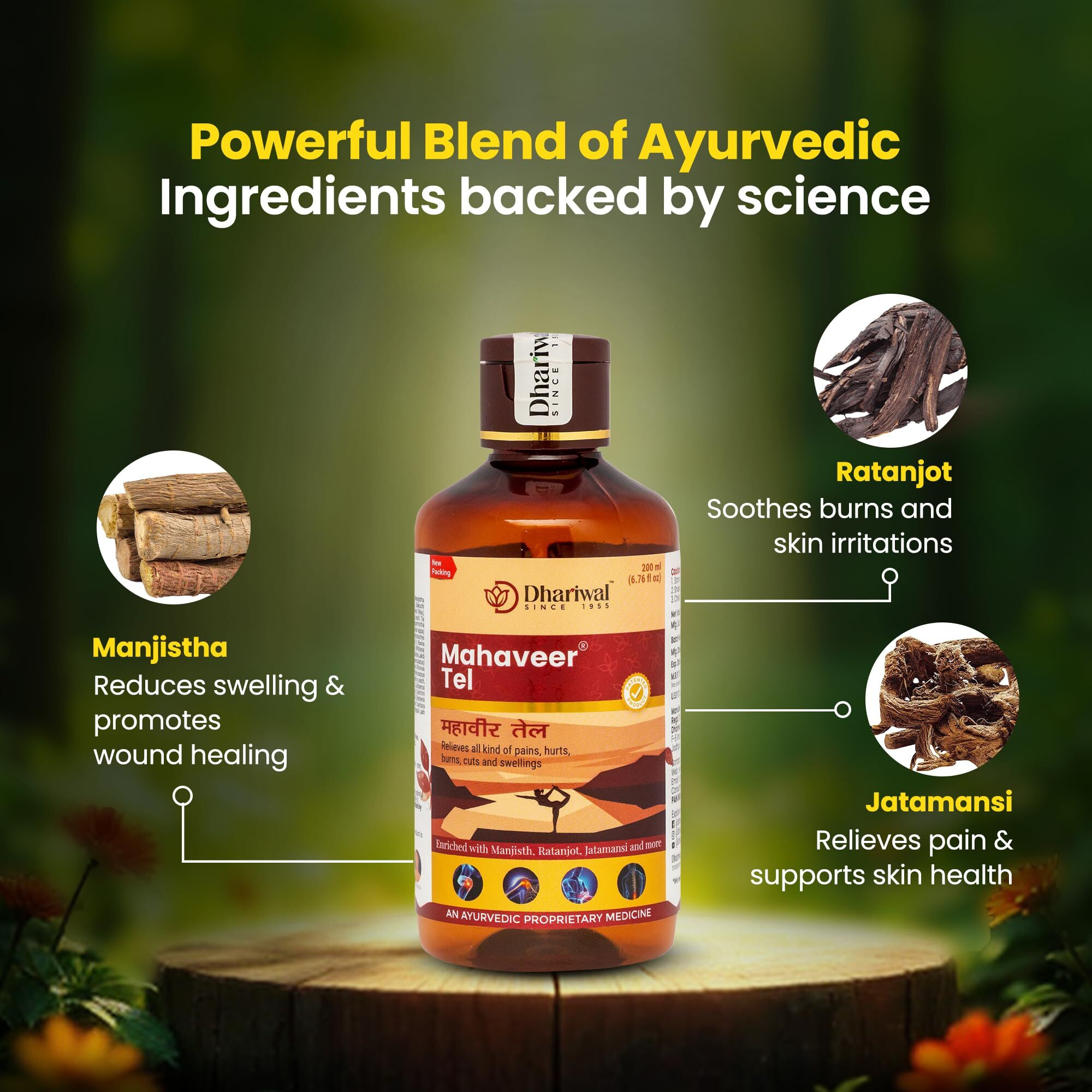 Dhariwal Ayurveda Mahaveer Tel 200 Ml | Ayurvedic Pain Relief Oil | Joint, Knee & Muscle Pain, Back Pain & Sprain Pain | Natural Pain Relief Oil For Comfort & Relaxation With Ratanjot, Manjistha, & Jatamanshi