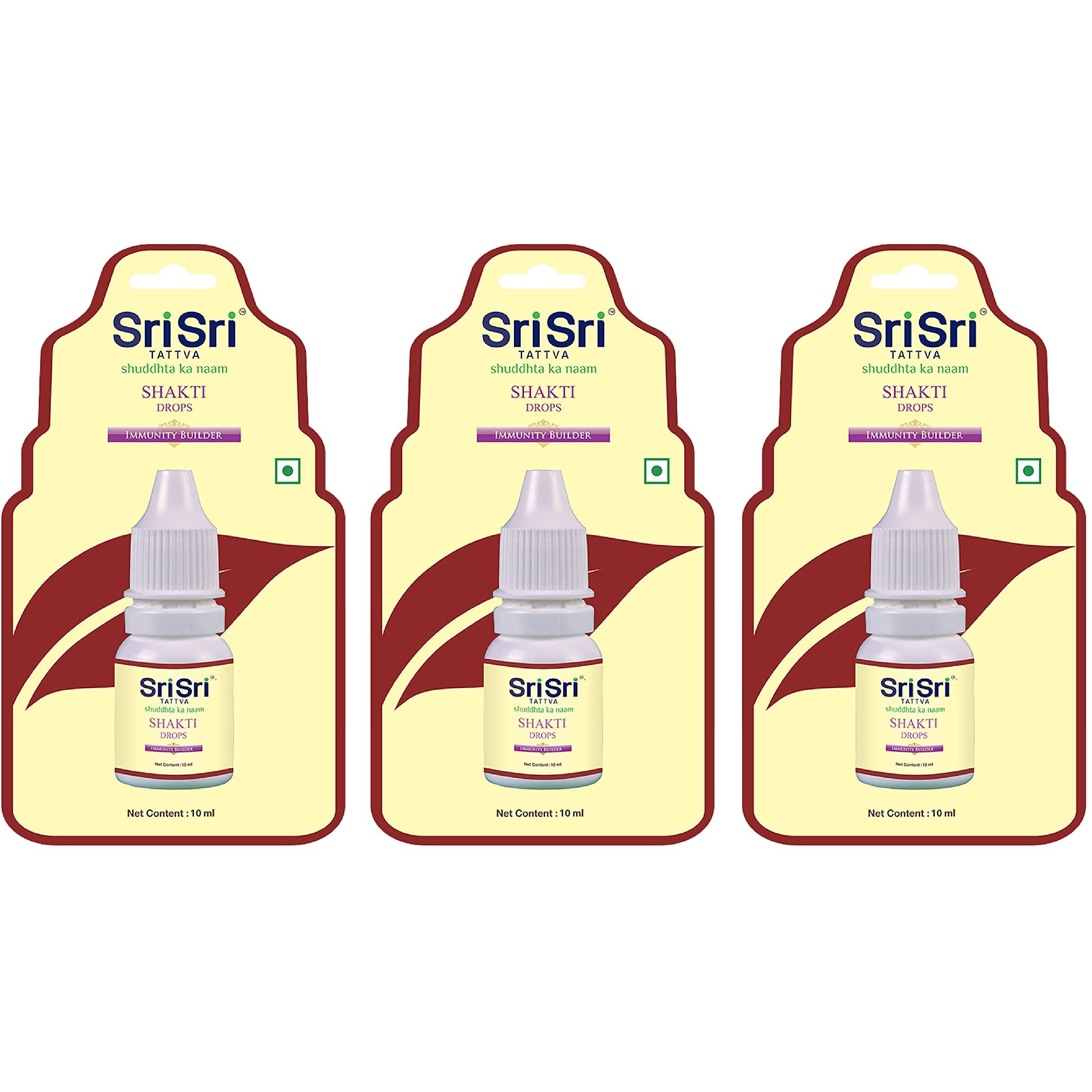 Sri Sri Tattva Shuddhta Ka Naam Shakti Drops - Ayurvedic Immunity Booster For Adults & Kids - Natural Drops For Strength & Stamina - Relief From Cough, Cold & Sore Throat - 10Ml (Pack Of 3)