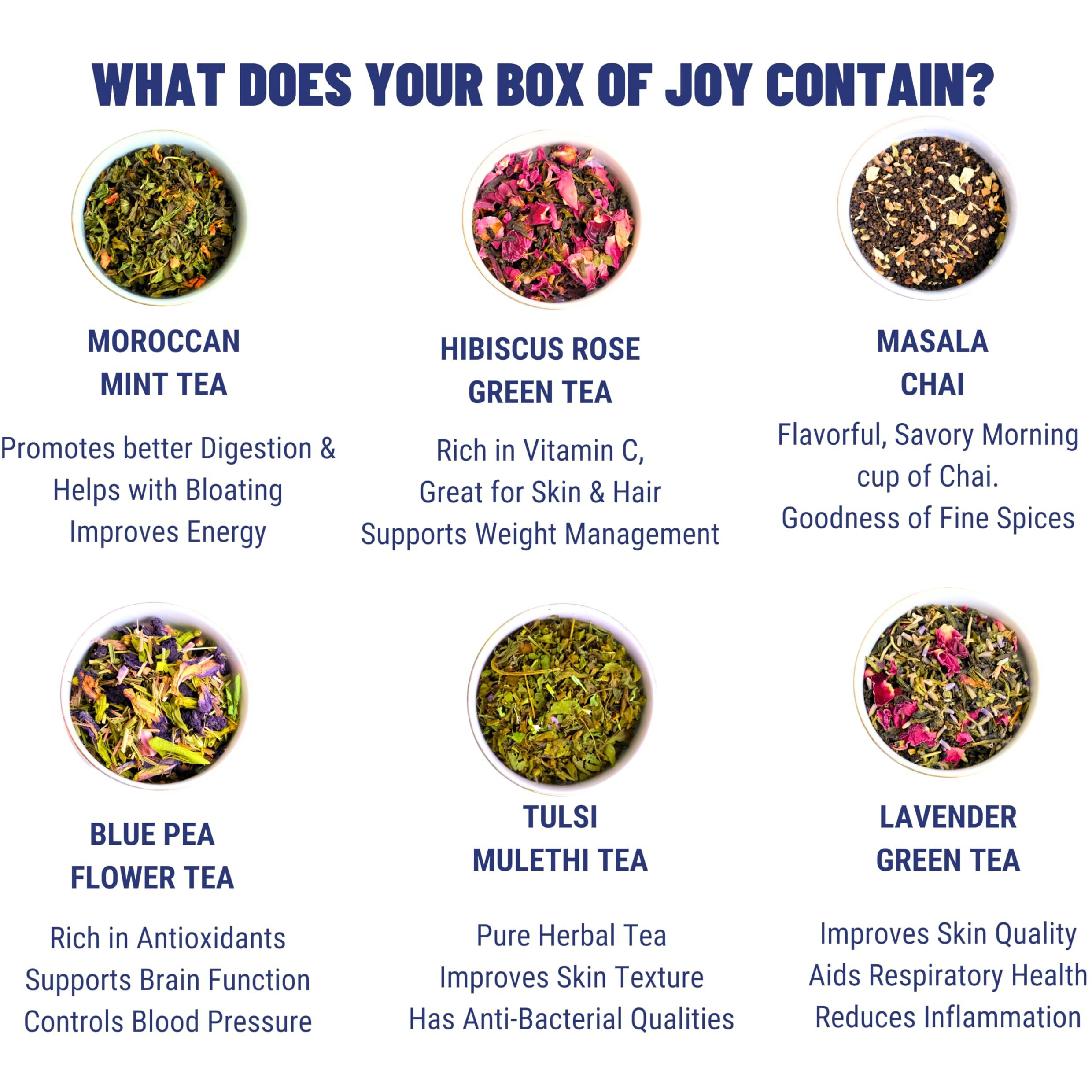 Oh Cha - Assorted Teas Gift Box | Tea Gift Set With 6 Flavors | Festive Gift Box | Green Tea, Black Tea, Herbal Tea | Birthday Gift For Girls, Men, Women, Healthy Gift Pack, Loose Leaves