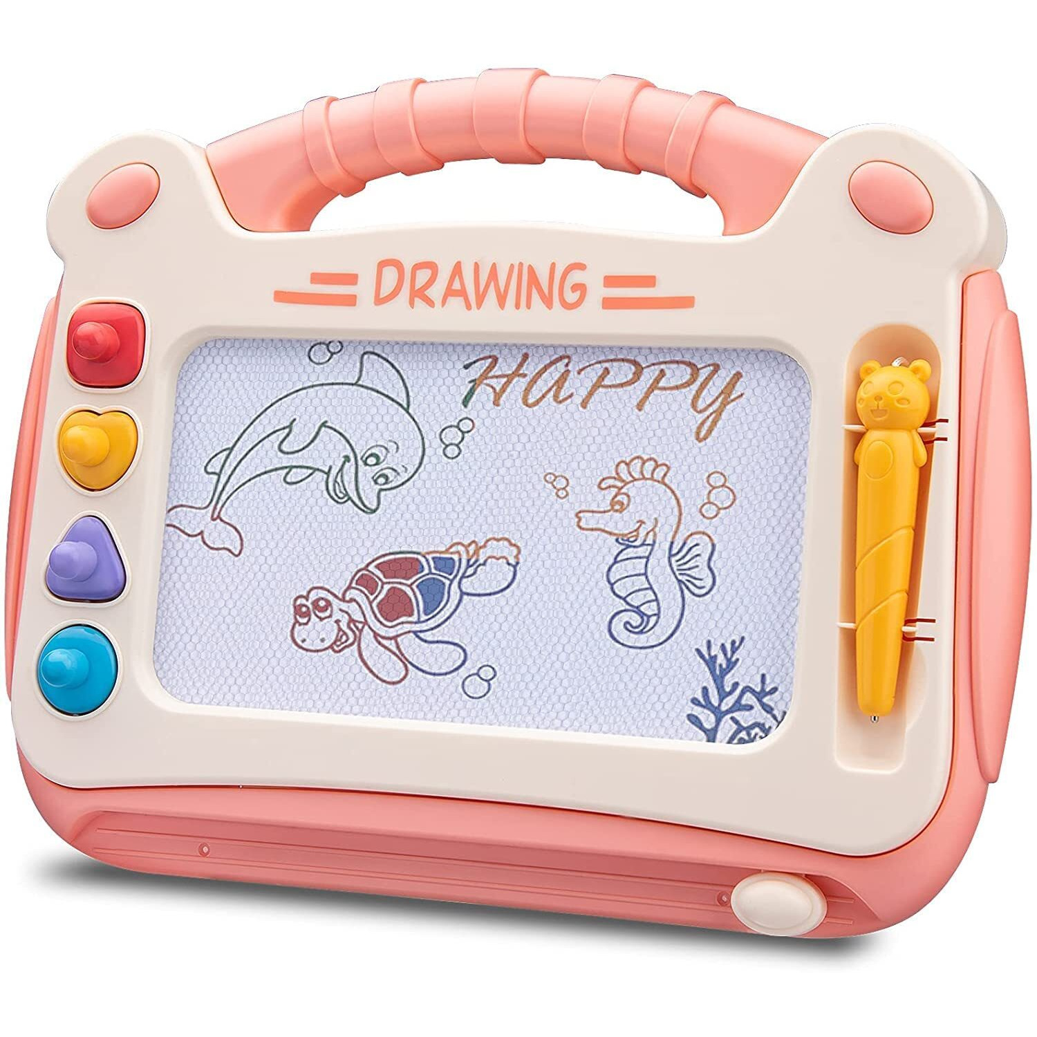 Wishkey Plastic 2 In 1 Magic Slate Magnetic Drawing Erasable Doodle Pad Board 30.2 * 23.5 Cm For Writing & Sketching, Fun Educational Learning Toys & Games For Boys & Girls(Pack Of 1 Pink)
